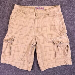 WearFirst Shorts Mens 32 Tan Plaid Casual Cargo Outdoor Utility Hiking Pocket